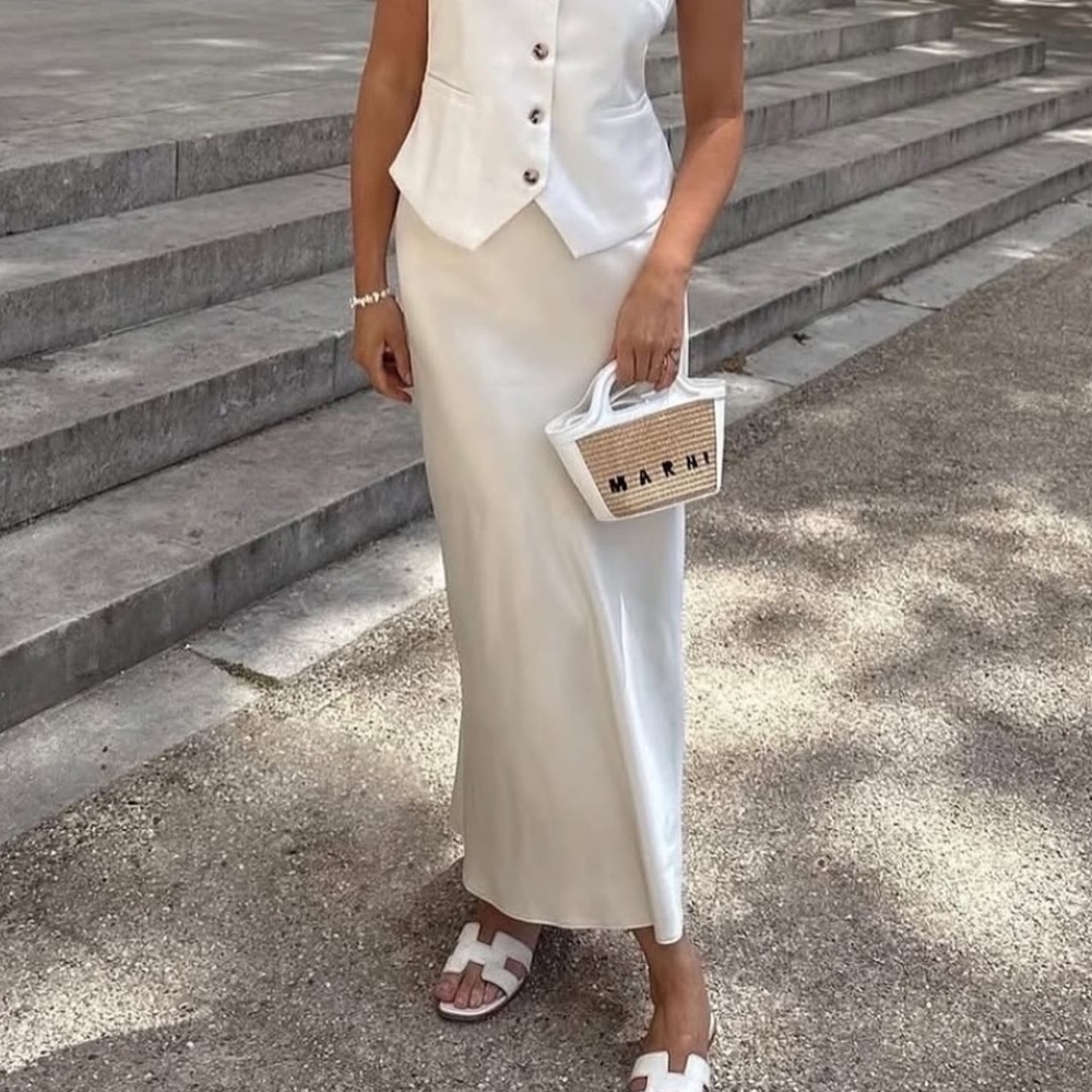 Zara Satin Effect Cream Maxi Skirt